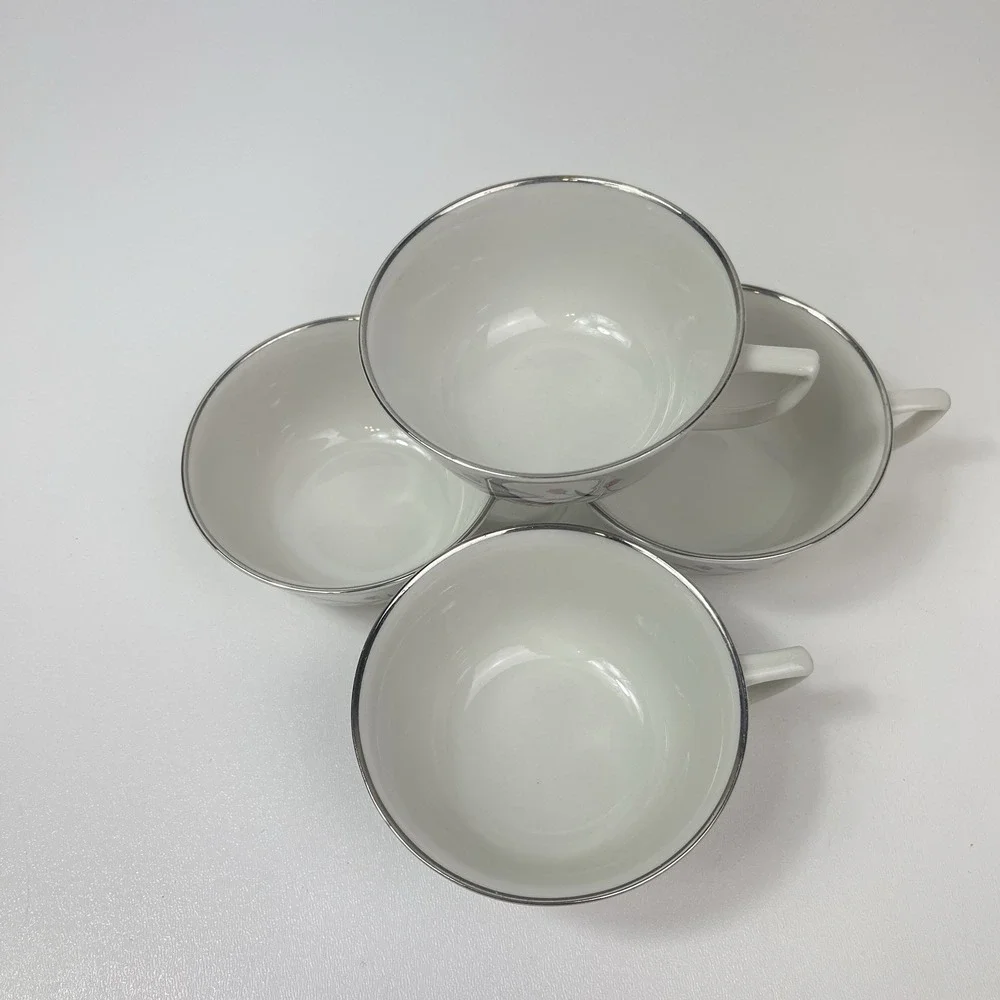 Embassy USA China Tru Tone Footed Tea Cups Pink‎ Flowers Gray Platinum Rim